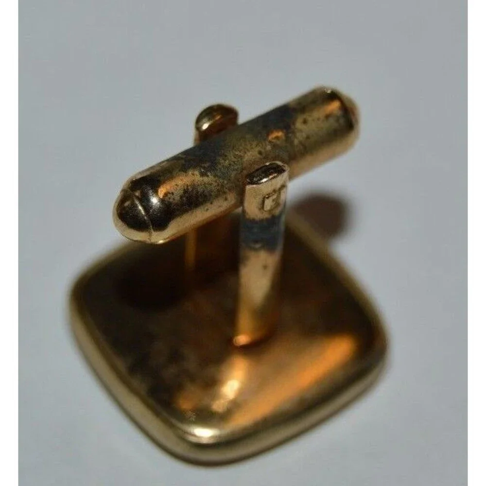 Vintage Brass with Red Accents 1960s Classic Men's Cuff Links & Tie Bar Set Rare